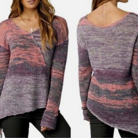 PrAna Vignette V-neck Knit Sweater Asymmetrical Purple Tart - Picture 2 of 13